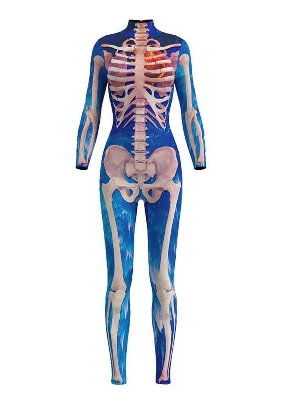 7730 Halloween Skeleton Catsuit Costume 3D Stretch Skinny Bodysuit
